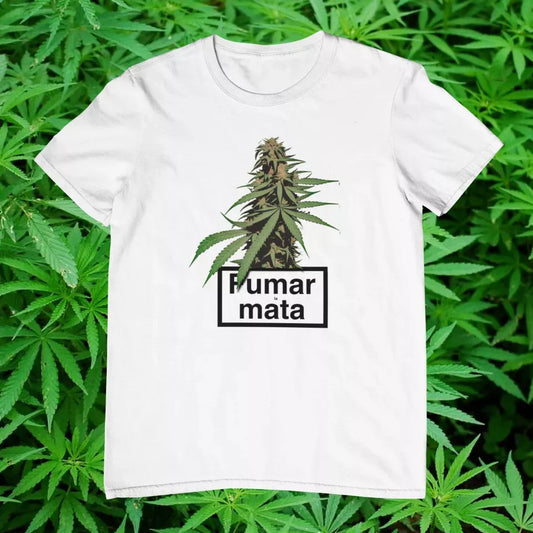 Camiseta Fumar la Mata color Blanca - camiseta divertida de parodia y humor original | Origenial
