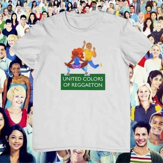 Camiseta United Colors of Reggaeton color Gris pacifico - camiseta divertida de parodia y humor original | Origenial